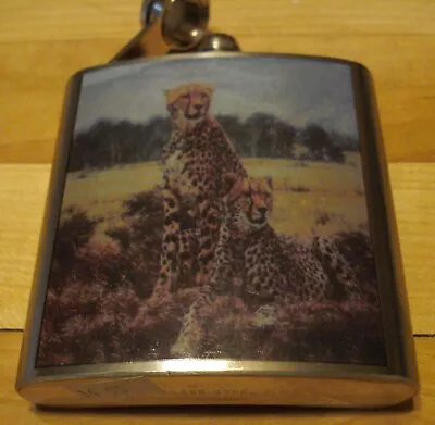 New FUJIMA (6) Ounce Stainless Steel Hip FLASK Cheetah Big Cat Logo MSRP $20 • $4.94