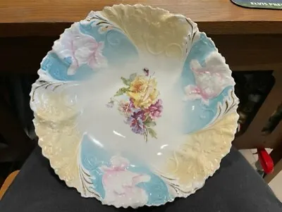 RS Prussia Iris Mold Yellow Pink Blue Bowl 10-1/4 W Vintage • $89