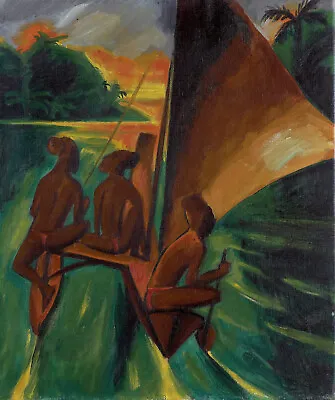 Hermann Max Pechstein - In The Canoe Outrigger (1917) - 17 X22  Fine Art Print • $79.99