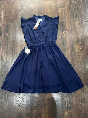 Lindy Bop 'Kody' Classic Navy Blue Vintage 1940s Tea Dress Women Size 16 NO BELT • £19.99