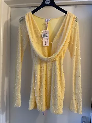 Ladies Oh Polly Yellow Beaded Bodycon Dress Size 6 BNWT • £24.99