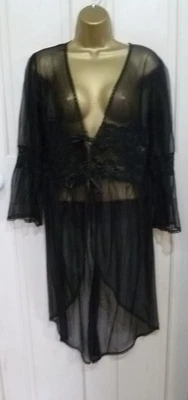 £3.99 • Buy Vintage Cottelli Pretty Black Ultra Sheer Nylon Negligee Peignoir Size 12-14