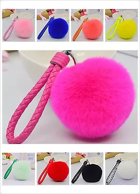 New 3.15  Soft Rabbit Fur Ball Fluffy Ring Handbag Car Bag Accessories KeyChain • $7.89