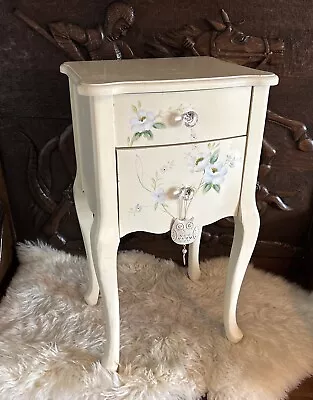 FRENCH LOUIS XV STYLE BEDSIDE TABLE Bathroom Cabinet Hand Painted Flowers Cream • £125