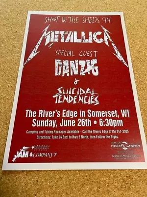 Metallica Danzig Suicidal Tendencies Somerset WI 1994 Tour Concert Poster 12x18 • $8.99