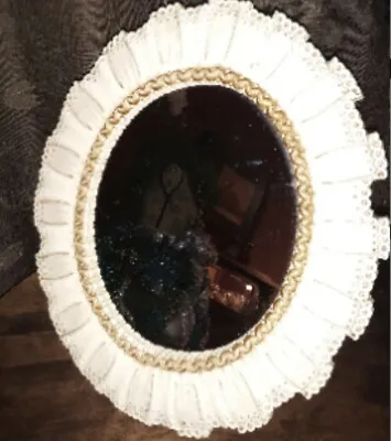 Syroco Wood Oval White Ruffle Stand Mirror Fancy Mid Century • $29