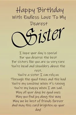 £3.99 • Buy NEW 'To My Dearest Sister' - A5 Birthday Card For Special Sister Keepsake Love
