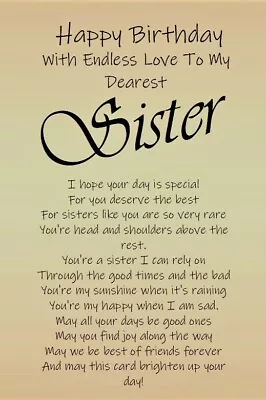 NEW 'To My Dearest Sister' - A5 Birthday Card For Special Sister Keepsake Love • £3.99