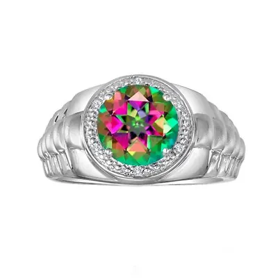 Natural Mystic Topaz Gemstone With 925 Sterling Silver Ring For Men's #1081 • $78.11