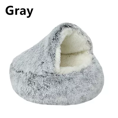 Cat Bed Cave Round Plush Fluffy Hooded Cat Bed Donut Self Warming Pet Dog Bed • $14.99