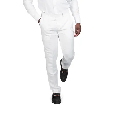 Slim Fit Men's White Linen Pants Flat Front Pants Fitted Formal By AZAR MAN NEW • $59