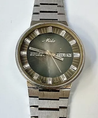 MIDO Ocean Star Watch Mens Vintage Dataday Swiss Made 2836 Gray Dial 17 Jewels • $140