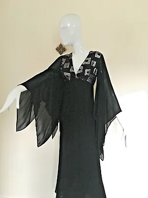 Vintage Quad Butterfly Sleeved Black & Silver Dress VGC Free Uk Delivery Size 8  • £80