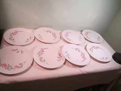 Vintage Lot Of 8 Bootonware Melamine Dinner Plates With Pink Rose Floral Design • $29.99