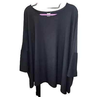MARLA WYNNE Sz1X Lagenlook Kimono Style Short Sleeve Black Swing Boho Blouse Top • $27.77