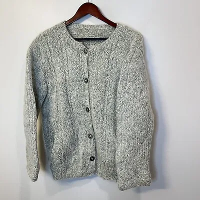 Vintage Mohair Women's Wool Knit Grandma Cardigan Sweater Chunky Large Grey • $40.45