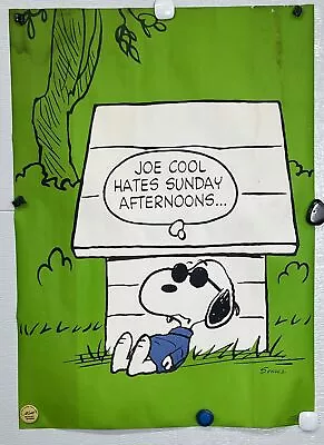 Vintage 1960’s Green “Joe Cool Hates Sunday…” Poster 20x28  Peanuts Schulz Green • $79.99