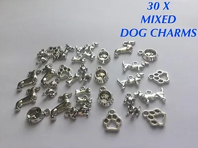 30 X Tibetan Metal Mixed Dog Charms Animal Bracelet Making Jewellery 🐕 • £3.49