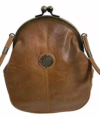 Bag Bazaar Vintage Style Kiss Lock Crossbody Bag Brown Faux Leather Purse • $14.95