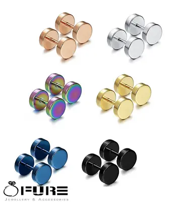 Hypoallergenic Stainless Steel Black Ear Plugs Fake Stud Punk Earrings 3-12MM • £2.99