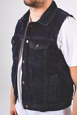 Men's Snap Front Denim Biker Vest With Shirt Collar Club Style Vest Jacket • $19.47