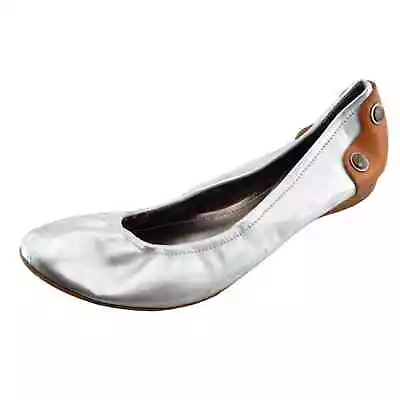 B Makowsky Size 9.5 M Silver Round Toe Ballet Flats Leather Women • $19.95