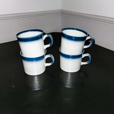 Set Of 4 Vintage Wedgwood Blue Pacific Coffee Mugs Cups Stoneware England • $12