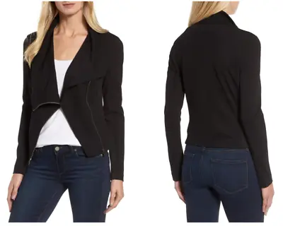 TWO By VINCE CAMUTO Black Ponte Knit Draped Asymmetric Zip Moto Jacket XL 16/18 • $64.35