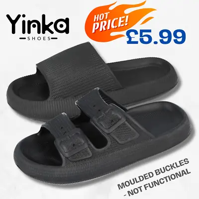 Ladies Men Black Slip On Cheap Sliders Pool Beach Sandals Flip Flops Sandals • £5.99