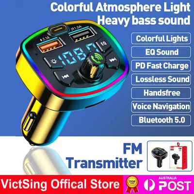Bluetooth 5.0 Car Wireless FM Transmitter MP3 Adapter USB PD Charger Hands-Free • $18.99