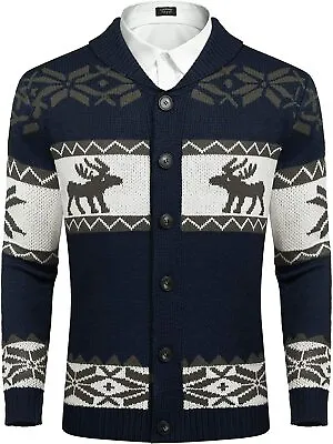 COOFANDY Mens Christmas Cardigan Sweater Shawl Collar Knitted Xmas Cardigans But • $84.64