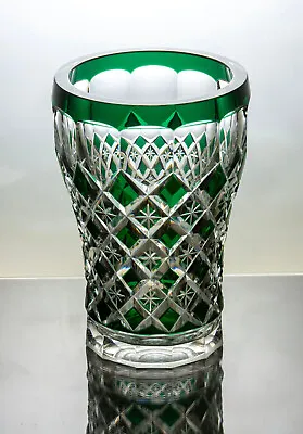 Vintage Val St Lambert Cut Emerald Green To Clear Crystal Glass Vase 17cm 6.75  • £50