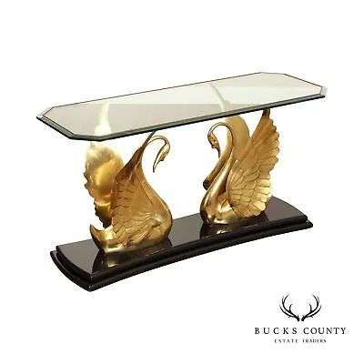 Quality Italian Brass Swan Glass Top Console Table • $2995
