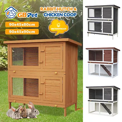 Wooden Rabbit Hutch Chicken Coop 2 Storey Guinea Pig Cage Pet Run House Outdoor • $79.90