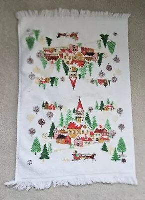 Vintage Christmas Hand Towel Winter Wonderland Fringe Terry • $9.99