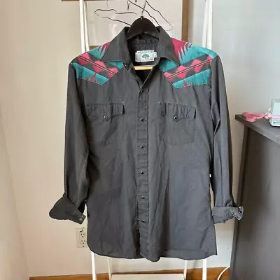 MESQUITE Western Mens Shirt Sz M Med Snap Buttons Gray (z63) • $38