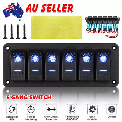 Waterproof 6 Gang 12V Switch Panel Rocker Control LED ON OFF For Boat Marine RV • $29.95