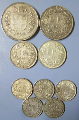 Helvetia Lot Of 9 Coins 1/2 Through 5 Franc Dates Between 1908 1953 Switzerland • $49.50