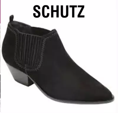 Schutz Boots Jacqueline Western Cowboy Shootie Ankle Booties Black Suede 8.5 • $34.95