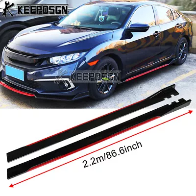 86.6'' Side Skirt Rocker Panel Splitter Red Lip For Honda Accord Civic Si Coupe • £58.28