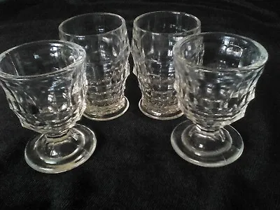 Liqueur/shots Glasses X 4 Clear Glass Jacobean Pattern - 2 Footed 2 Stemmed • £12