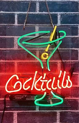 Cocktails Martini Cocktail Bar Open Acrylic 14  Neon Light Sign Lamp Wall Decor • $64.99