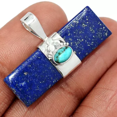 Natural Lapis Lazuli & Blue Mohave Turquoise 925 Silver Pendant KS32 CP40352 • $11.99