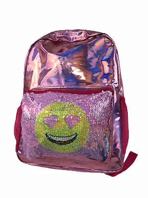 Top Trenz Pink Metallic Reversible Sequin Sweet Treats Smiley Face Backpack NWT  • $20.99