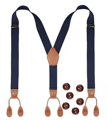 Suspenders For Men Button End Adjustable Y-Back Elastic 47 47'' (Adults) Navy • $27.58