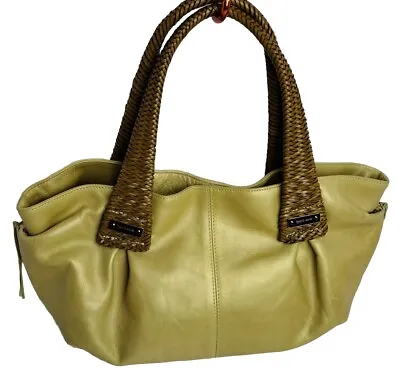 Paolo Masi Women Italian Leather Weaved Straps Shoulder Handbag In Lime Color • $69.95