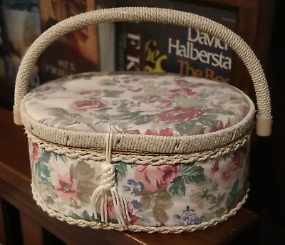 $15 • Buy Vintage Woven AZAR Wicker Sewing Basket Padded Lid Floral