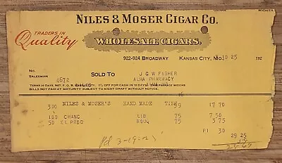 Letterhead 1925 Missouri Kansas City Niles & Moser Wholesale Cigars • $10