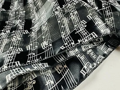 Vintage Music Notes Rock & Roll Scarf Shawl Black & Silver 13”x60” Nice Item • $3.99