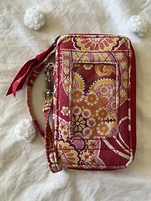 VERA BRADLEY WRISTLET Wallet RASPBERRY FIZZ Pink Fuchsia Yellow ID Credit Card • $5